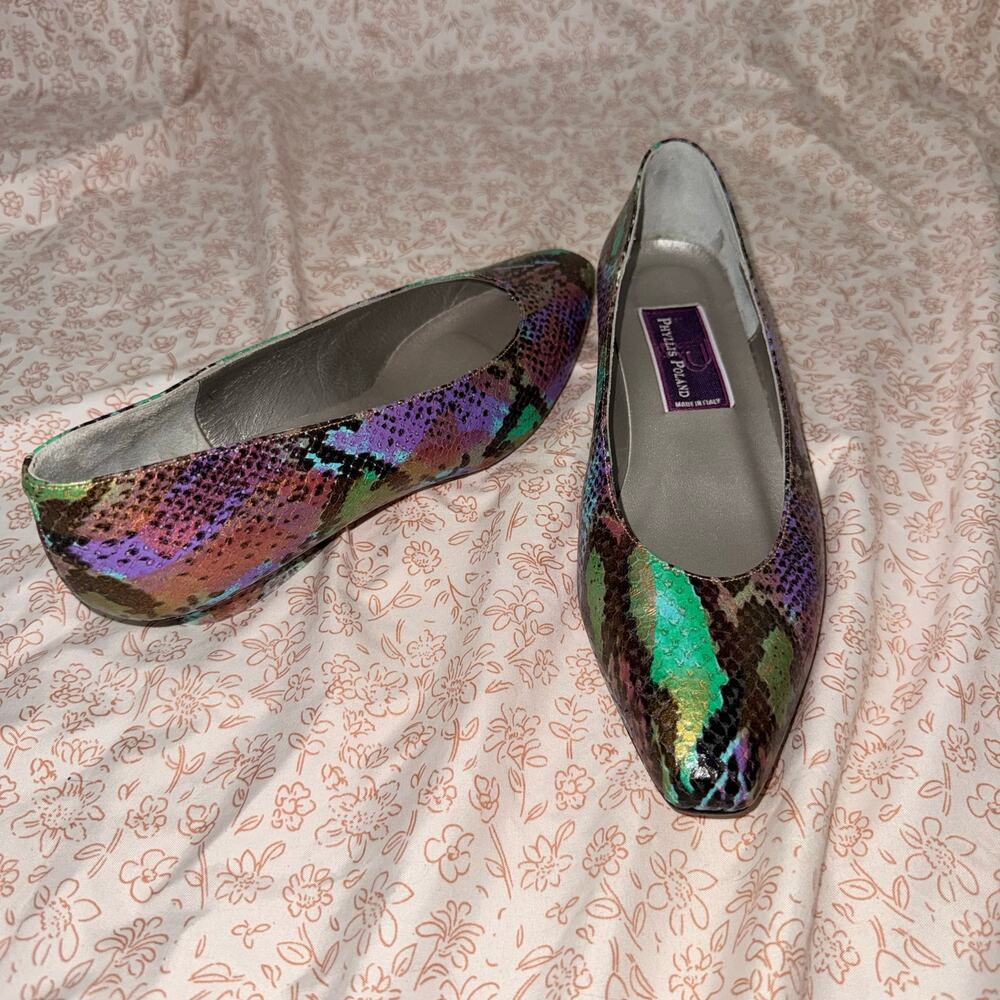 Phyllis Poland Rainbow Snakeskin Leather Flats